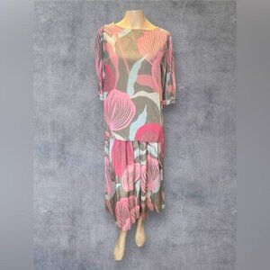 Jones New York Floral Print Midi Dress – Pink and Gray